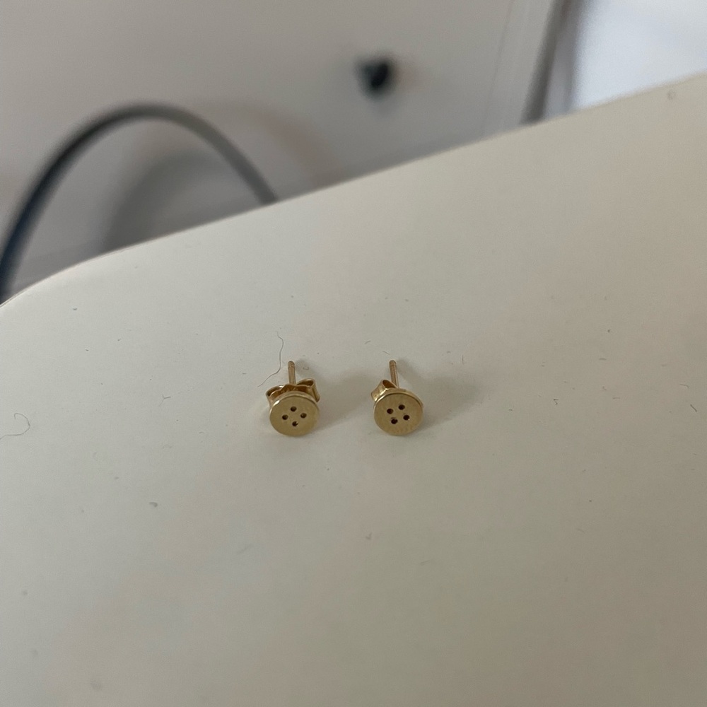 Button Stud Earrings 14k Gold - Picture 3 of 3